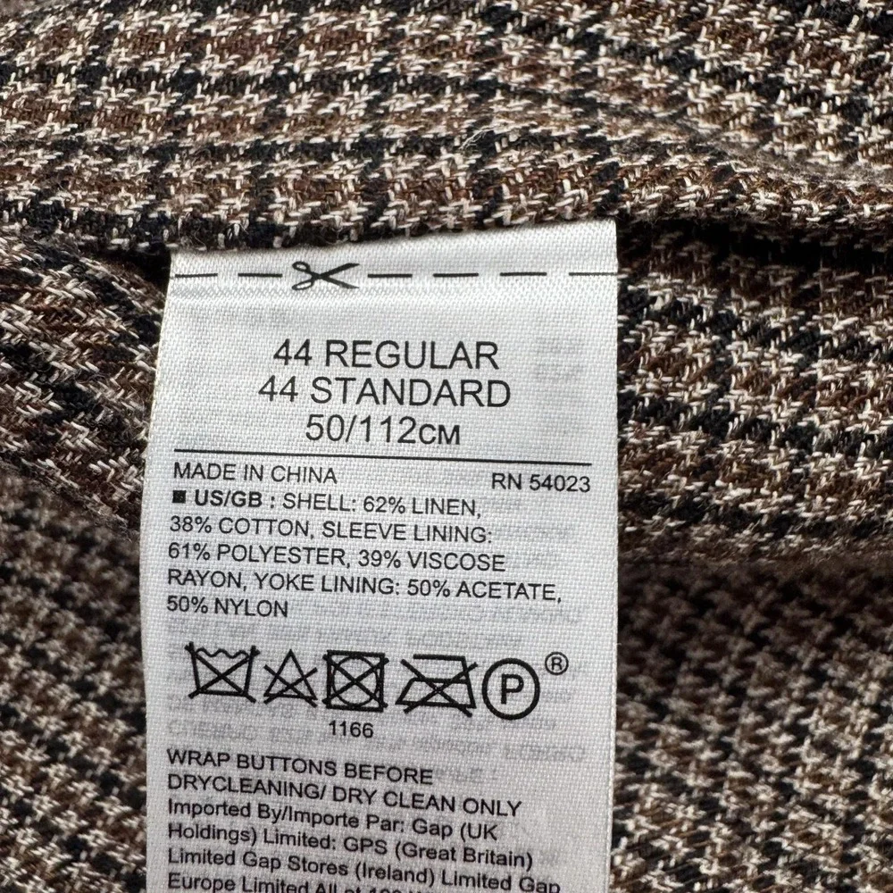Banana Republic Blazer Mens 44R Brown Check Linen Cotton Tweed Sport Coat Jacket